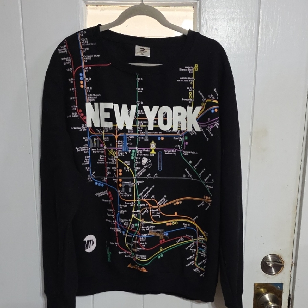 MTA New York Subway Map Graphic Mens Sweatshirt Officially Licensed Sz XL EUC